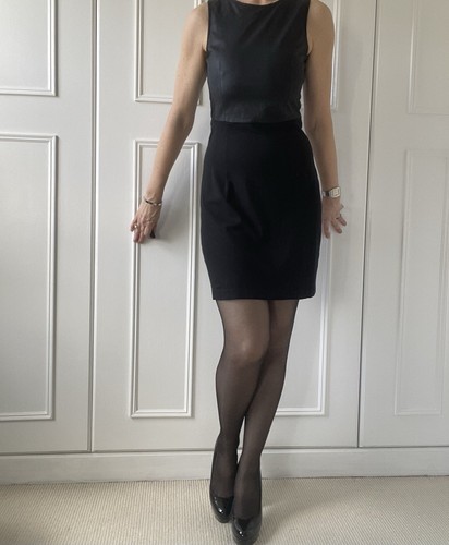 Theory Black Fitted Dress With Leather Top Uk8 - Picture 6 of 12
