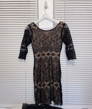 Geri C Black & Beige Lace Scoop Back Dress - Size S
