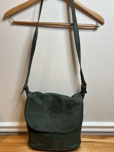 Vintage Rare Coach Large Green Leather Crossbody Shoulder Bag Purse No. 0524-340