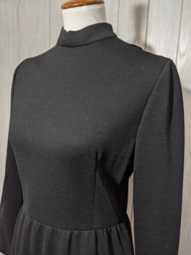 Vintage 1960's Carlye Black Knit Dress Felt Applique Mock Neck Long Sleeve Sz14 - Bild 4 von 8