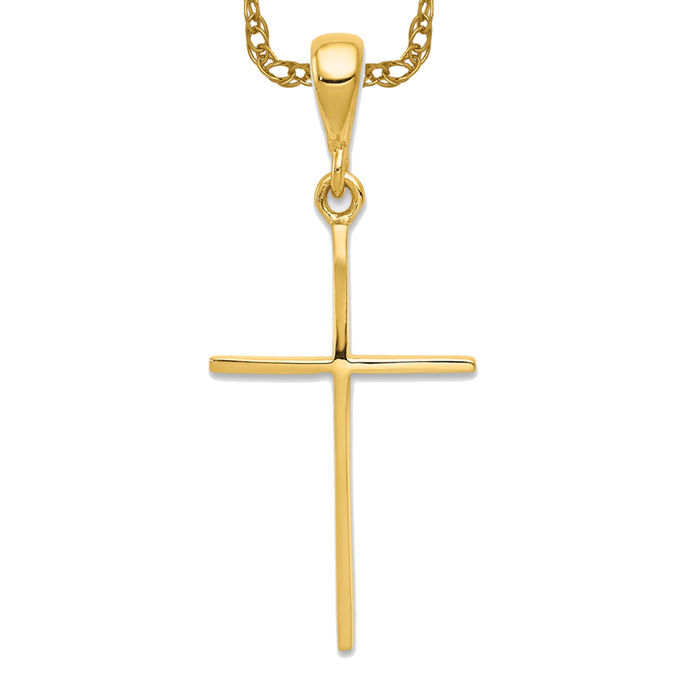 14K Solid Yellow Gold Cross Necklace