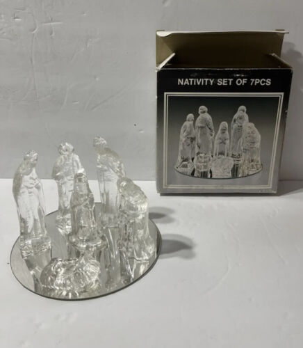 Vintage 7 PIECE GLASS NATIVITY SET MIRROR BASE Pacific Rim BABY JESUS CHRISTMAS - Picture 1 of 5