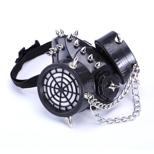 Steampunk Rivet Face Mask Punk Goth Cyber Cosplay Festival Stud Chain Party Mask - Picture 2 of 6