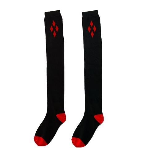 Calcetines de algodón por encima de la rodilla para mujer de moda negros rojos diamantes medias a cuadros - Imagen 15 de 17