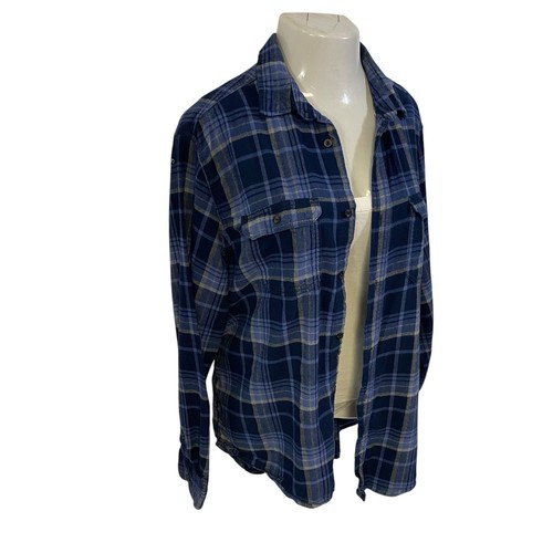 Christian Religious Flannel Shirt Womens 1X Shacket Upcycled Art Cottage Blue - Picture 12 of 17