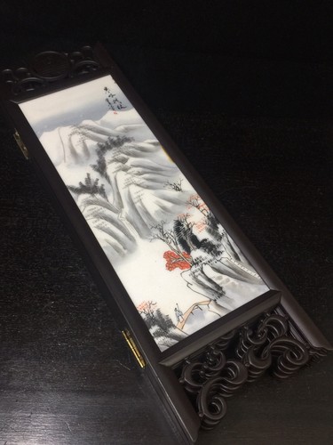 Vintage Chinese 4-panel Hand Painted on Stone Plate Landscapes Flowers Art Frame - Picture 8 of 11