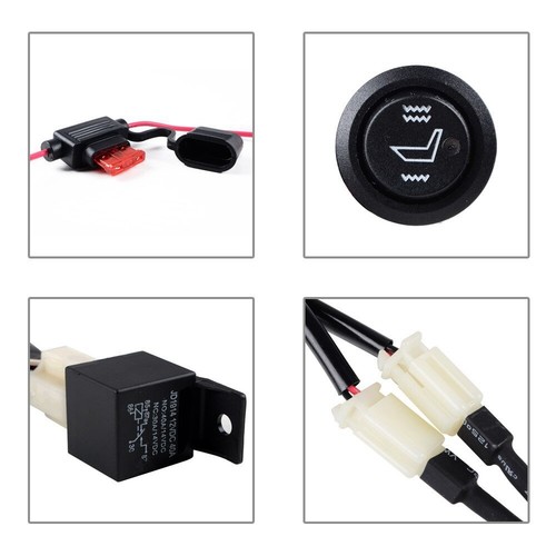 Juego Universal 2 Fibra Carbono Asiento Calefacción Kit Cojín Interruptor Redondo 12V - Imagen 9 de 10