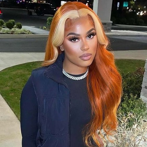 Long Wave Synthetic Lace Front Wig For Black Women Finger Blonde Orange Wig soft - Picture 9 of 12