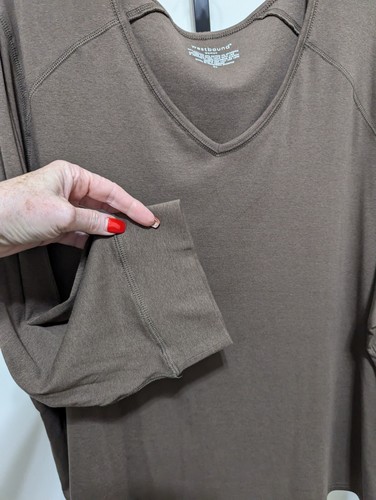 Westbound Women's V-Neck Pullover 3/4 Sleeve Stretch Top Curved Hemline Brown 3X - Picture 5 of 6