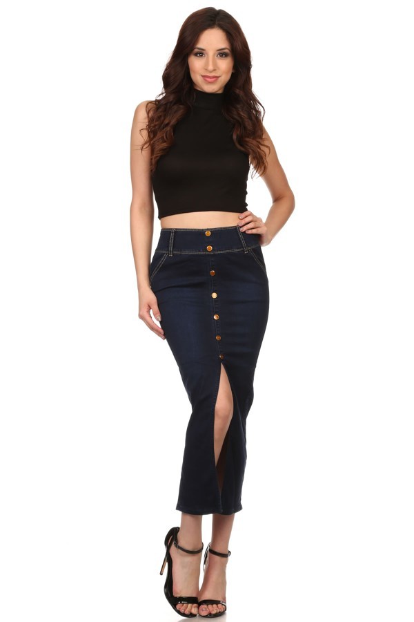 NWT Sexy Pencil Body-con Long Skirt str. bluee denim Jeans front Slit S M L XL NWT Sexy Pencil Body-con Long Skirt str. bluee denim Jeans front Slit S M L XL