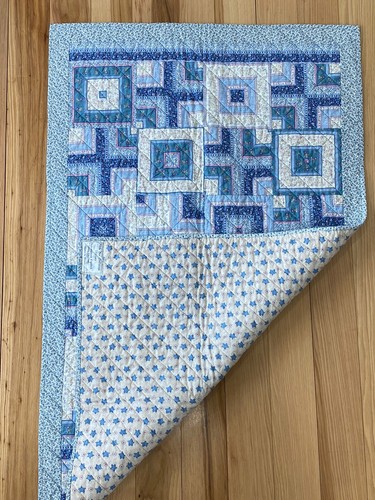  Handmade Baby Boy Unisex Quilt Cream Blue Art Blanket Stars NEW 29.5" x 47.5" - Picture 2 of 7