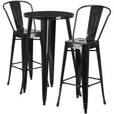24'' Round Black Metal Indoor-Outdoor Restaurant Bar Table Set w/2 Cafe Barstool