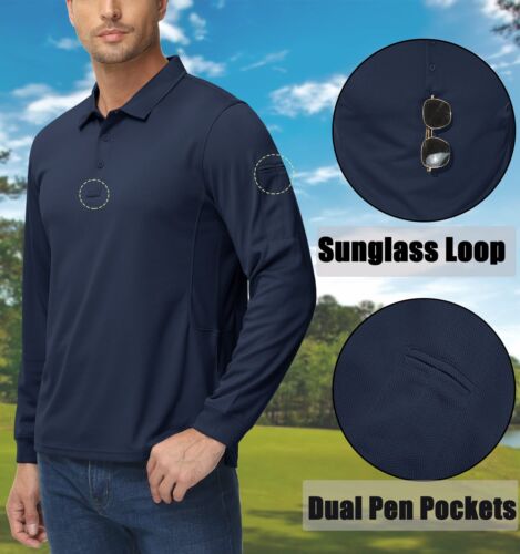 Men's Golf Polo Shirts Long Sleeve Quick Dry Performance Casual Work Sport T US - Picture 3 of 93