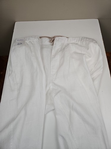 $89 NWT Caribbean Roundtree & Yorke Linen Pants Men 48x30 Elastic Waist White - Picture 4 of 8