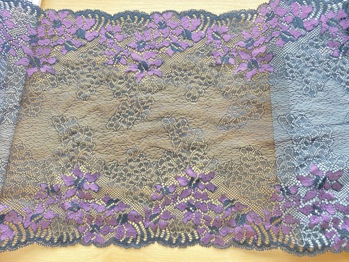 Stretch Shiny Purple & Black Floral-print Lace Trim for Sewing/Crafts/8.75" Wide - Picture 10 of 13