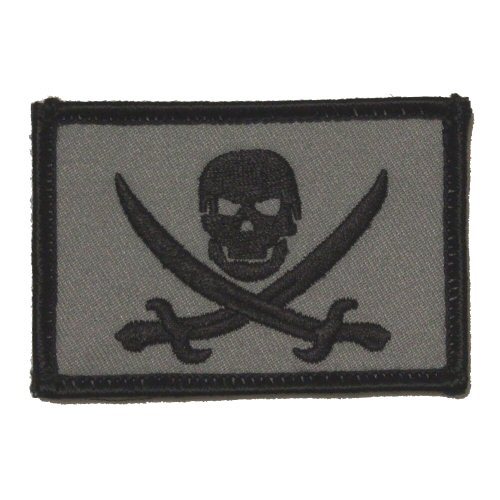 Grey Pirate Jolly Roger Calico Jack Self Adhesive Tactical Flag Patch 2x3in - Photo 1 sur 1