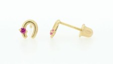 14k Solid Yellow or White Gold Horse Shoe Screw Back Stud Earrings with CZ