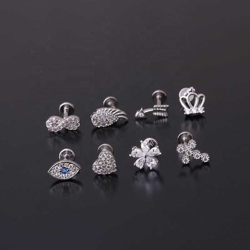 Labret Ear Lip Piercing Stud Gem 316L Screw Flat Back Bar Tragus Helix Cartilage - Picture 3 of 16