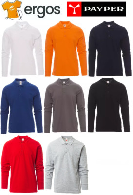 Payper VERONA Long Sleeve Polo Shirt 100% Cotton 3 Button Solid Color Men's Jersey