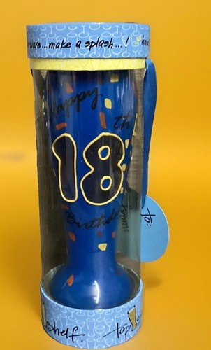 Vaso de cerveza pintado a mano 18 cumpleaños nuevo en caja estante superior XL azul taza para beber - Imagen 3 de 18