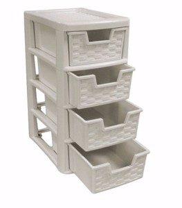 4 Drawer Small Rattan Plastic Desktop Tabletop Organiser Mini