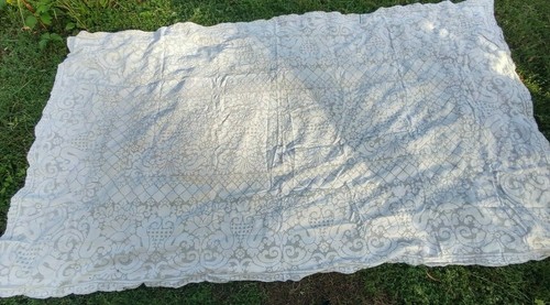 VTG Italian Punto Tirato Lace Handmade Drawn Thread Linen Tablecloth 65x110" - Picture 3 of 12