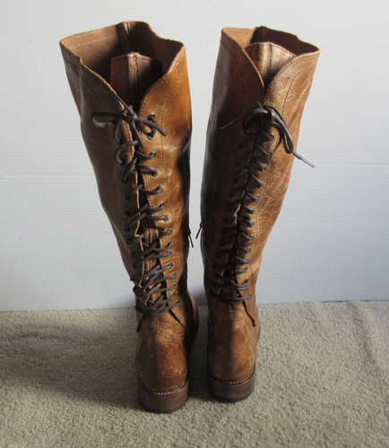 Bed Stu Women's Cobbler Series Surrey Caramel Lux Leather Lace Tall Boots 7 1/2 - Picture 7 of 12