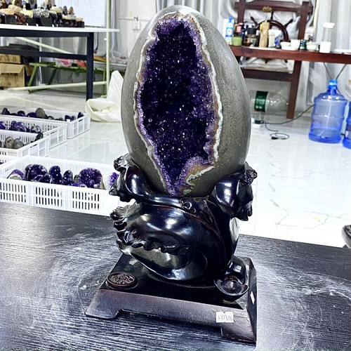14.85LB High quality Natural Amethyst geode quartz crystal Dinosaur egg heal - Picture 6 of 12