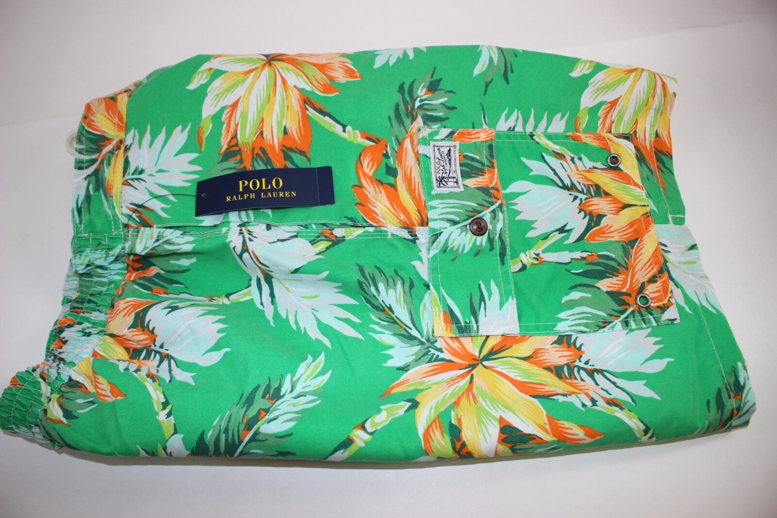 NWT RALPH LAUREN Size Small Men's Green ISLAND PALM Print POLO Swim Wear Trunks NWT RALPH LAUREN Size Small Men's Green ISLAND PALM Print POLO Swim Wear Trunks