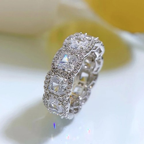 Yellow Lab created Diamond Full Eternity Band Ring Wedding 18K White Gold Plated - Bild 7 von 17