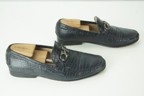 Salvatore Ferragamo Azul Horsebit Gancini Cocodrilo Caimán Mocasines Zapatos 10EE - Imagen 3 de 9