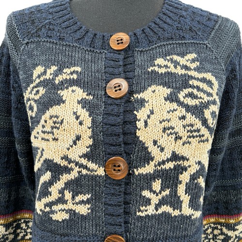 New Peruvian Connection Intarsia Colonial Bird Cardigan Sweater Pima Cotton - Picture 8 of 9