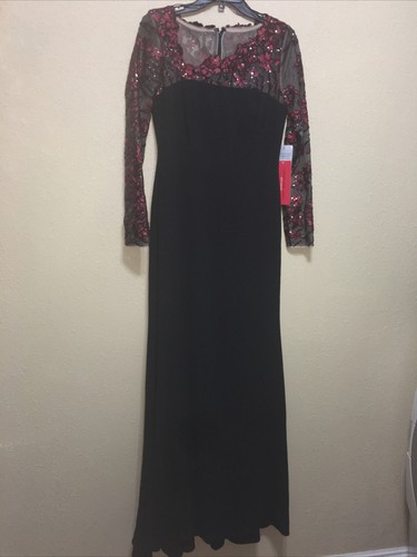 CARMEN MARC VALVO INFUSION Embroidered Long Sleeve Crepe Gown SZ 8 NEW $468.00 - Picture 4 of 8