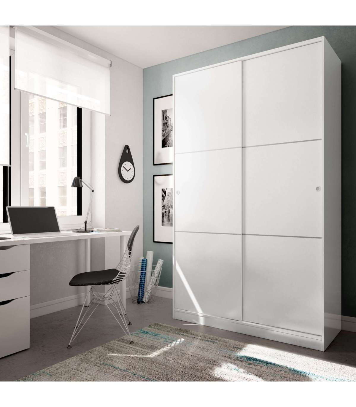 FRS, Armario ropero Alba puertas correderas acabado blanco 200 cm(alto)120 cm(an
