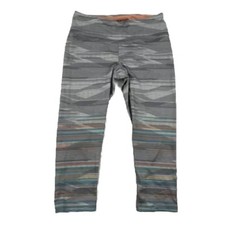 Prana Gray Orange Teal Geometric Striped Capri Cropped Leggings Size M Stretch