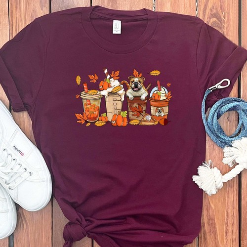 FALL ENGLISH BULLDOGS COFFEE T-SHIRT - Picture 30 of 50