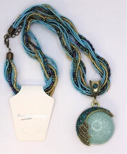 Fashion Necklace Bead Multi-Strand Rhinestone Pendant Unmarked