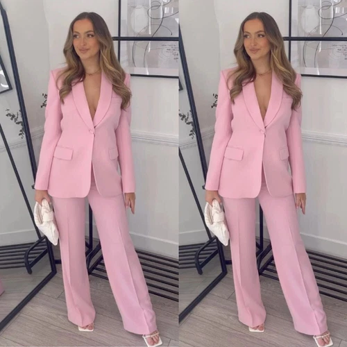 Summer Pink Women's Suit Soild Blazer Jacket Set Office Lady Pants Suit 2 Pieces - Picture 1 of 9