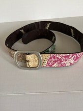 Vintage Women's Butterfly Roses Pattern Sewn Together Resin Belt Pewter Tone