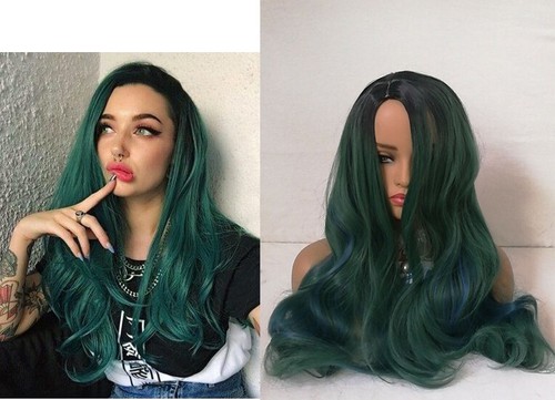 Women Cosplay Long Body Wave Full Wigs Dark Blue Green Ombre Mix Synthetic Hair | eBay Women Cosplay Long Body Wave Full Wigs Dark Blue Green Ombre Mix Synthetic Hair | eBay