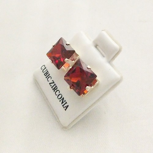 Ear Stud Set of 3 Pairs Square Red Cubic Zirconia Earrings New - Picture 8 of 9