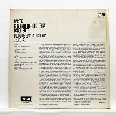 SXL 6212 ⸺ WB ⸺ SIR GEORG SOLTI ⸺ BARTOK concerto for orchestra
