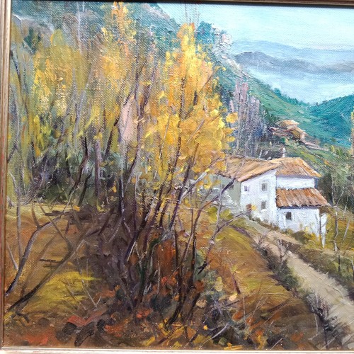 Paysage Espagne Espinalbet Barcelone Tableau Huile Toile Signée Cadre 54 x 46 cm - Picture 6 of 16