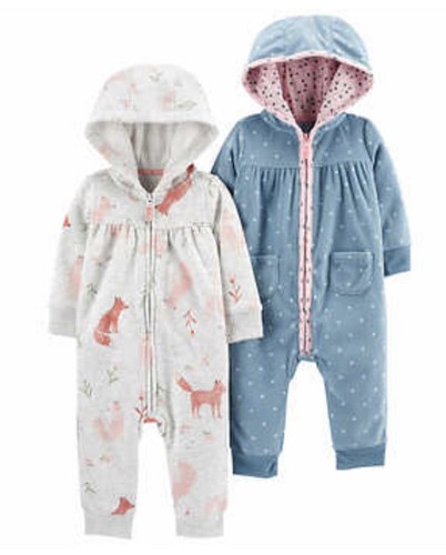Neu mit Etikett Carter's Kleinkind 2er-Pack Overall mit Kapuze Fuchs Frontreißverschluss Größen: 9M 12M 18M 24M  - Bild 1 von 12