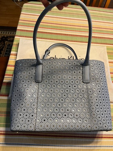 Womens Calvin Klein Slate Blue Leather Triple Compartment Purse/Tote- NWT - Picture 8 of 15