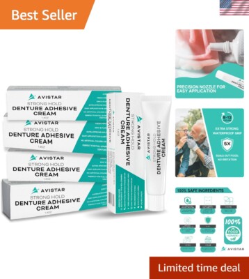 Organic Mint Denture Adhesive Cream - Extra Strong Hold, Zinc & Fluoride-Free