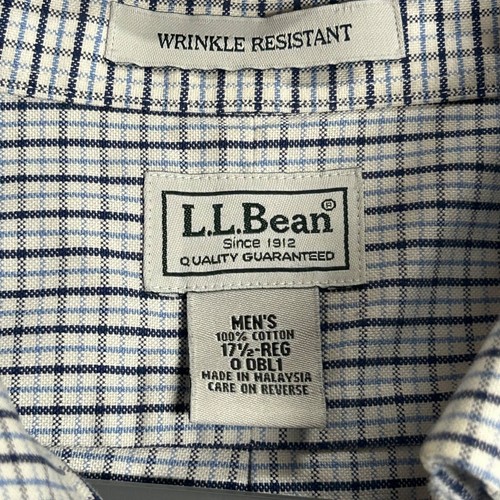 L.L. Bean Men's Size 17.5 Regular XXL Short Sleeve White & Blue Check Button-Up - Picture 7 of 10