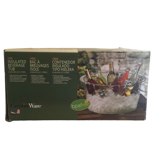 Insulated Beverage Tub Ice Bucket Parties 6 Gallon Clear Double Wall 2 Piece - Picture 9 of 9