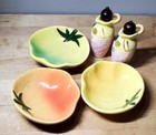 4" Oil & Vinegar Ceramic Pottery Cruet Set w/ 3 Tomato Shape Bowls 5"