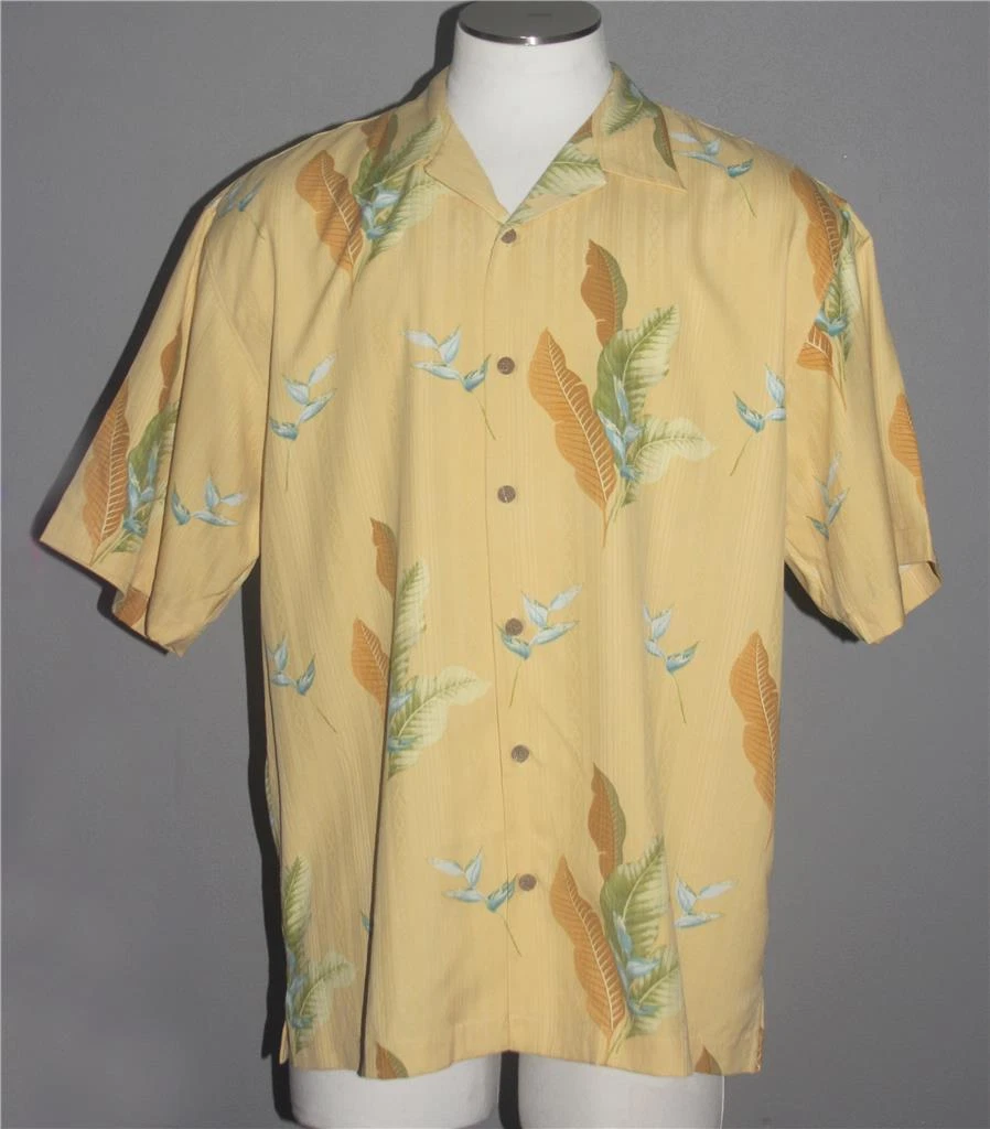 Tommy Bahama Tropical Flowers S/S Textured Silk Yellow Sample Shirt Mn's L / XL